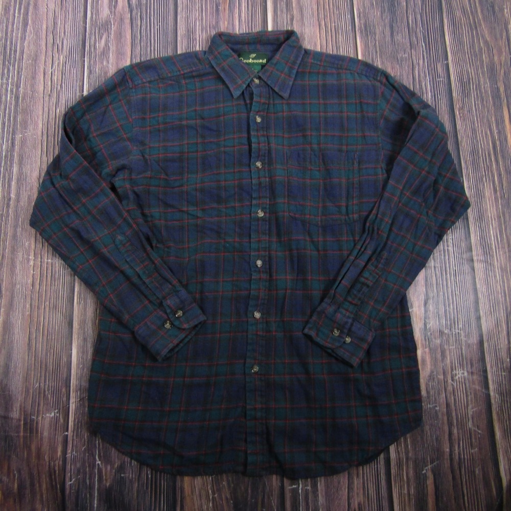 Seaboard Mens Size Medium Blue Plaid Flannel Button Up Shirt Long Sleeve Casual